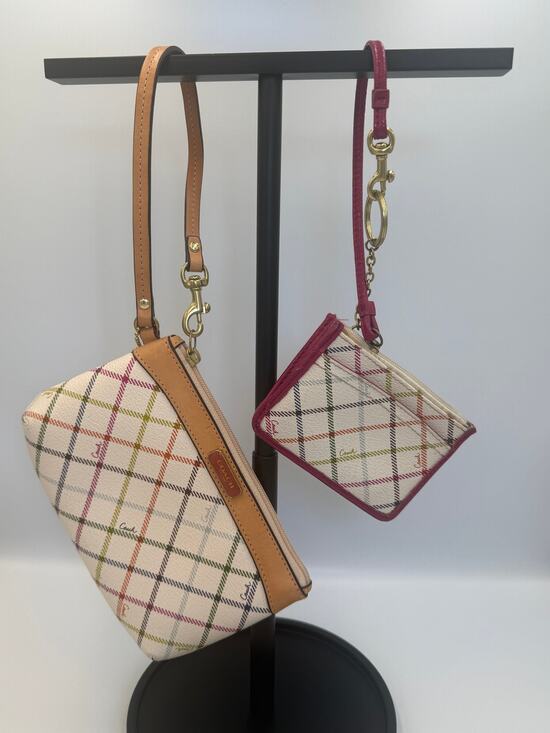 Coach Handbags - Coach Multicolor Plaid Wristlet & ID Card Holder Keychain Matching Set